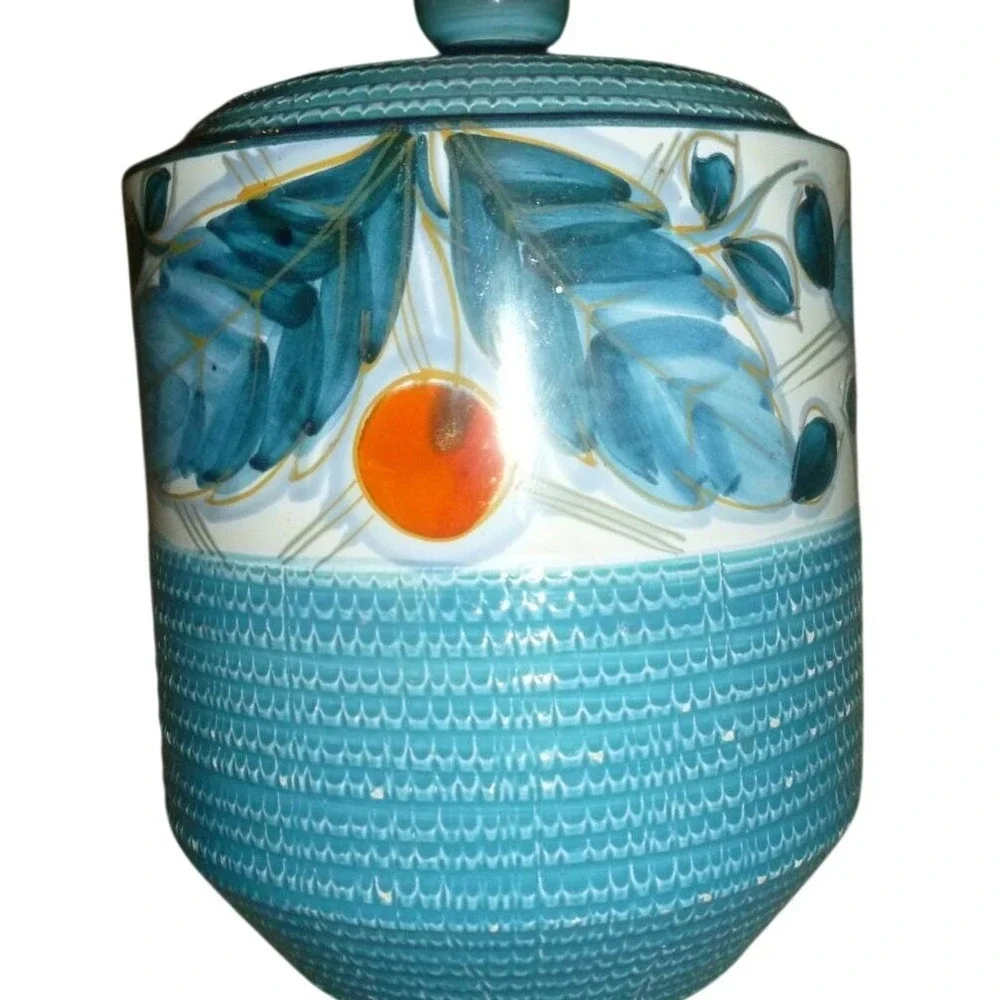 Vintage Fratelli Fanciullacci Italy Turquoise Basketweave Canister‎ MCM Majolica